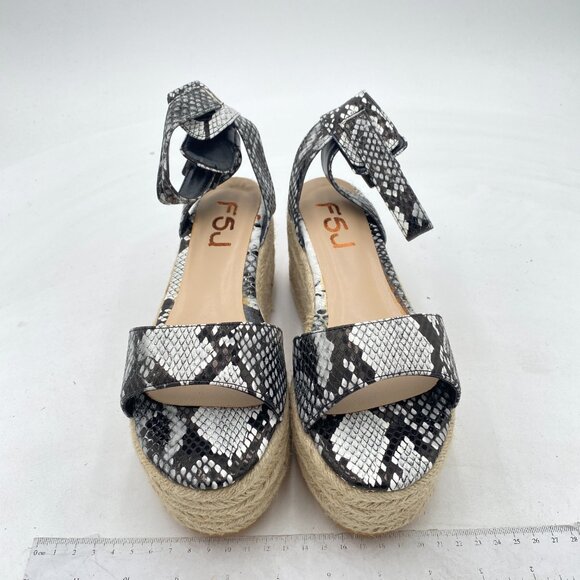 FSJ Snake Print Open Toe Platform Wedge High Heel Espadrilles Ankle Strap Sandal - Picture 3 of 8